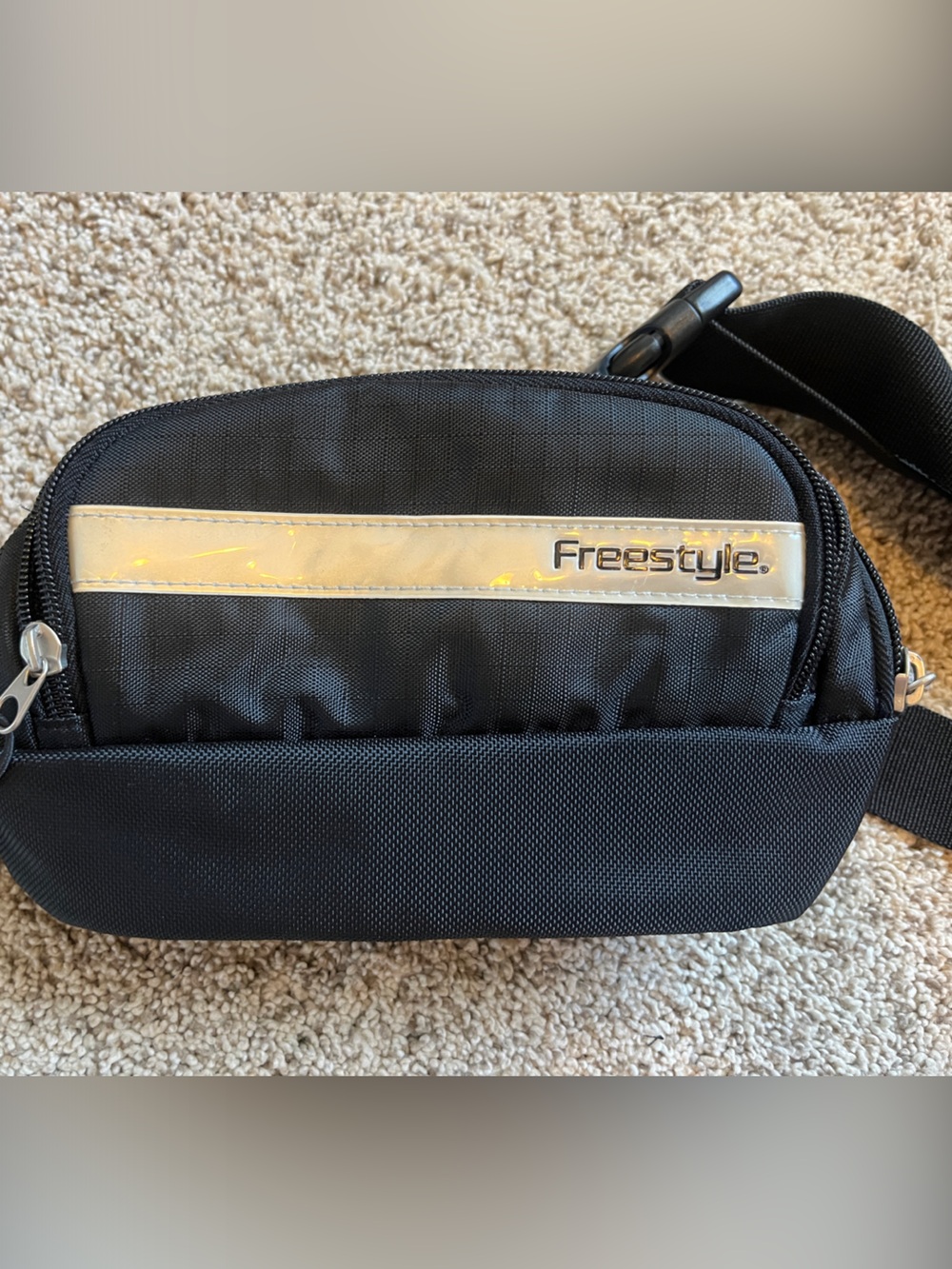 Freestyle Vintage Tetro Black Waist Bag with Silver Reflective Stripe